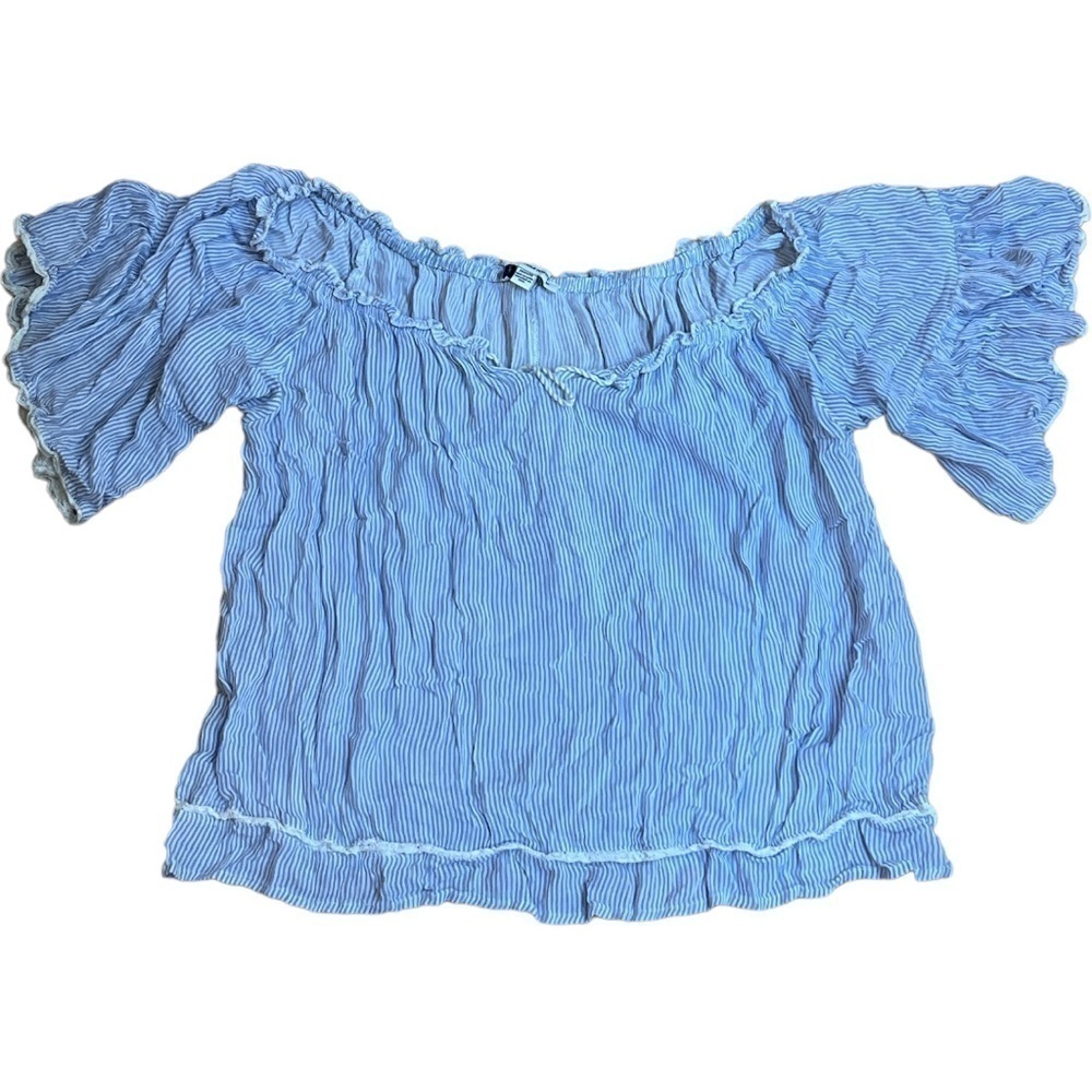 American Eagle Blue White Striped Off Shoulder Top M